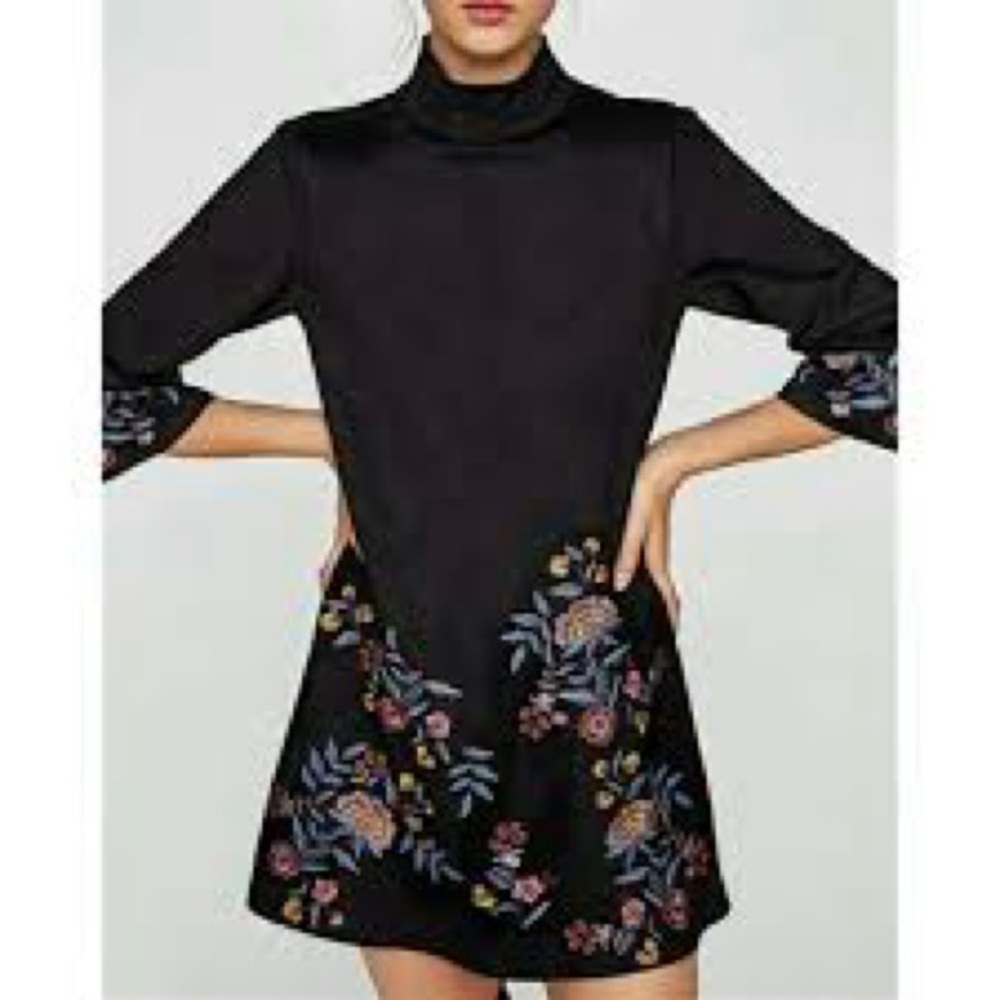 Zara Black and Pink Long Sleeve Dress